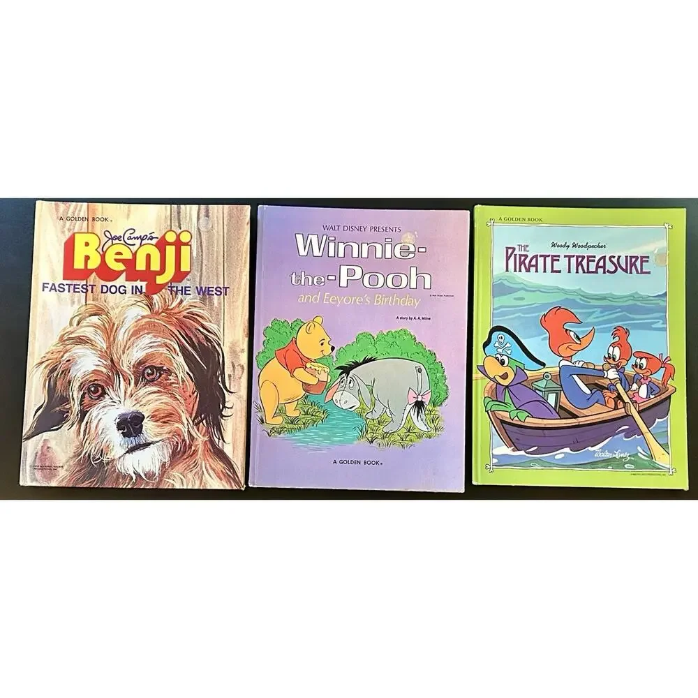 Vintage Kids Golden 3 Book Lot- Benji, Winnie Pooh, Woodie Woodpecker